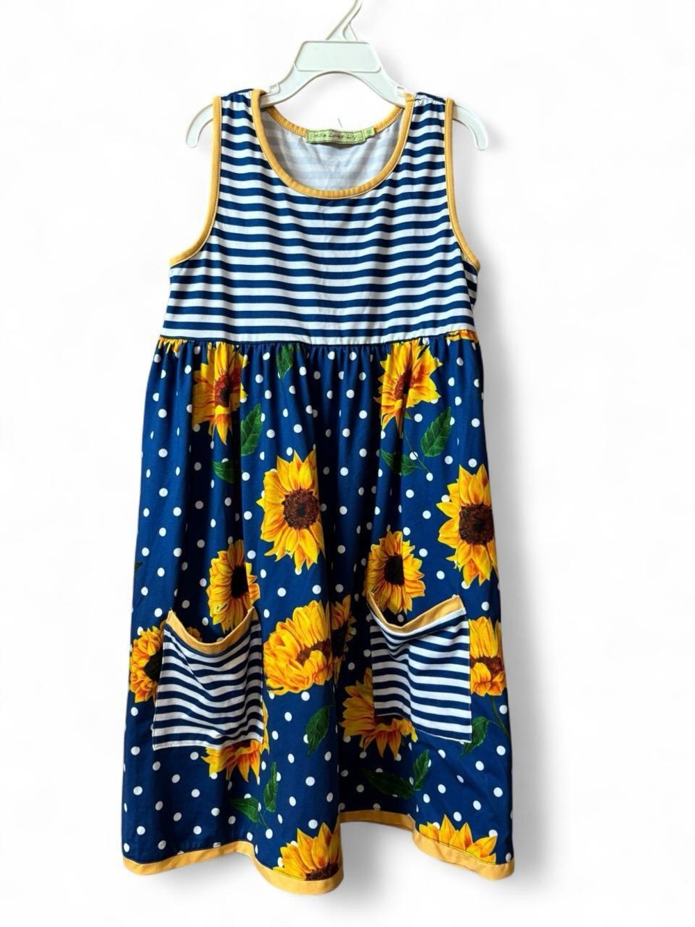 Sunflower Stripe Tank Dress for Girls - Navy & Yellow